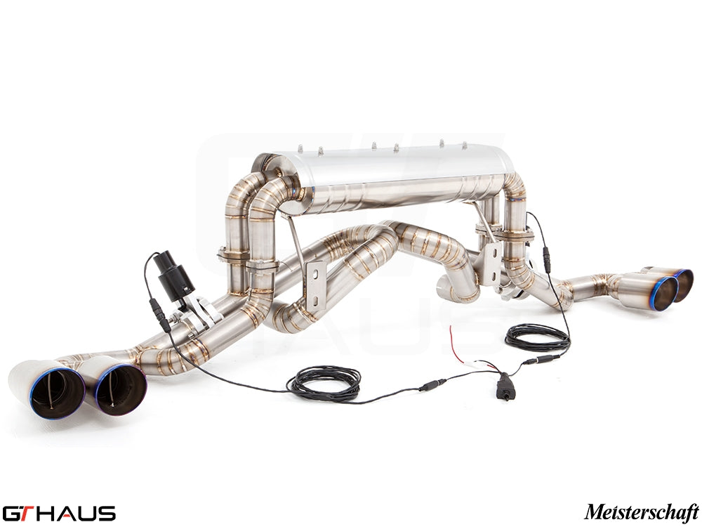 Premium performance exhaust system for Ferrari F430 Coupe/Spider, featuring stainless steel construction and electronic valve control.