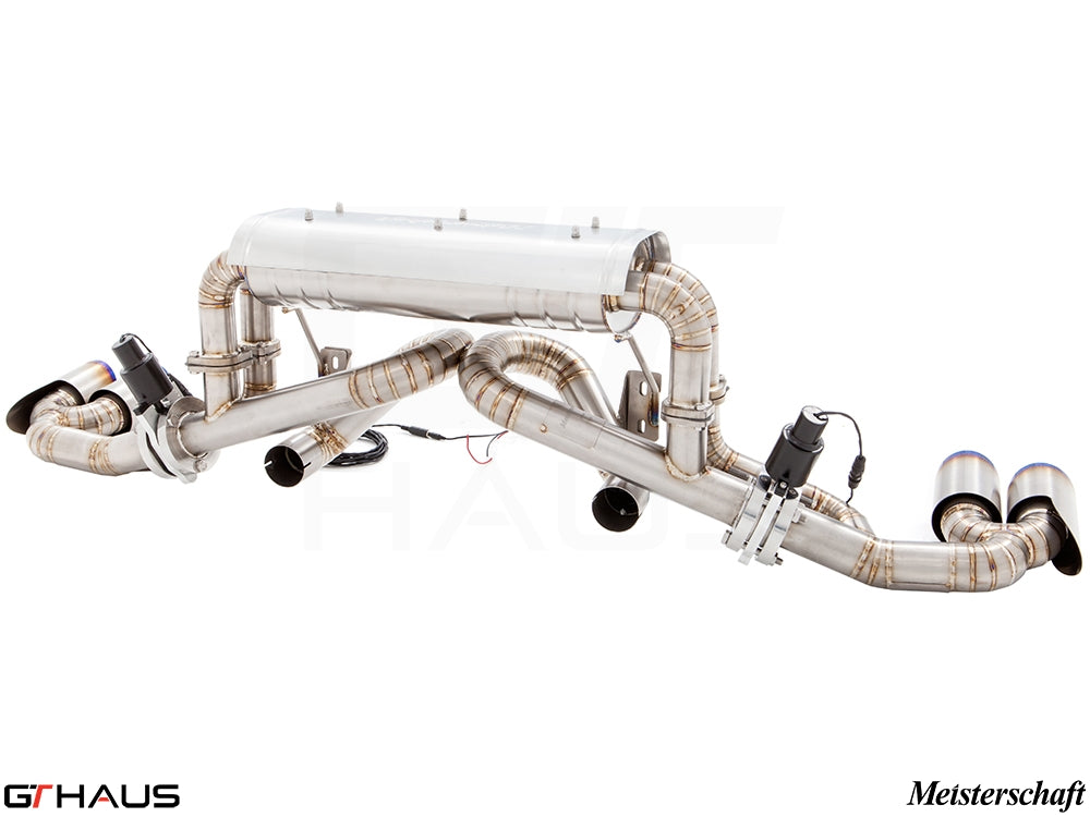 Premium performance exhaust system for Ferrari F430 Coupe/Spider, featuring stainless steel construction and electronic valve control.