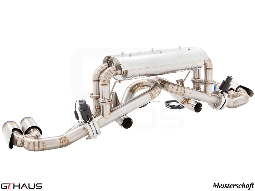Premium performance exhaust system for Ferrari F430 Coupe and Spider, featuring stainless steel construction and electronic valve control.