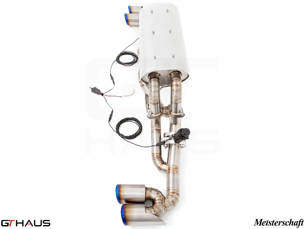 Meisterschaft exhaust system for Ferrari F430 Coupe/Spider, featuring stainless steel construction and electronic valve control.