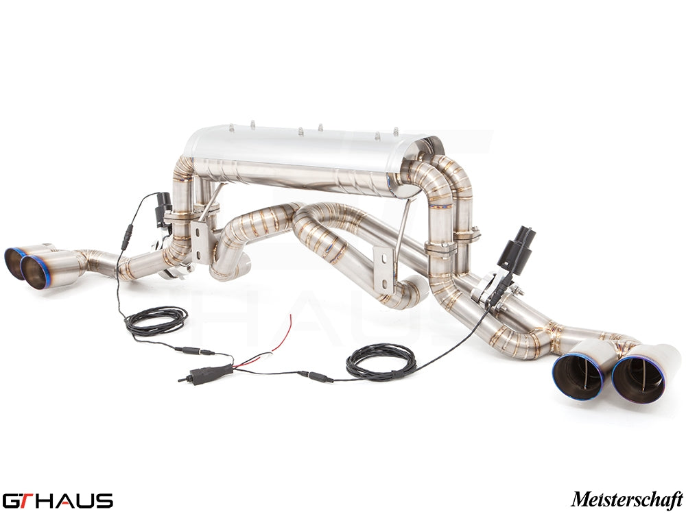 Premium performance exhaust system for Ferrari F430 Coupe and Spider, featuring stainless steel construction and electronic valve control.