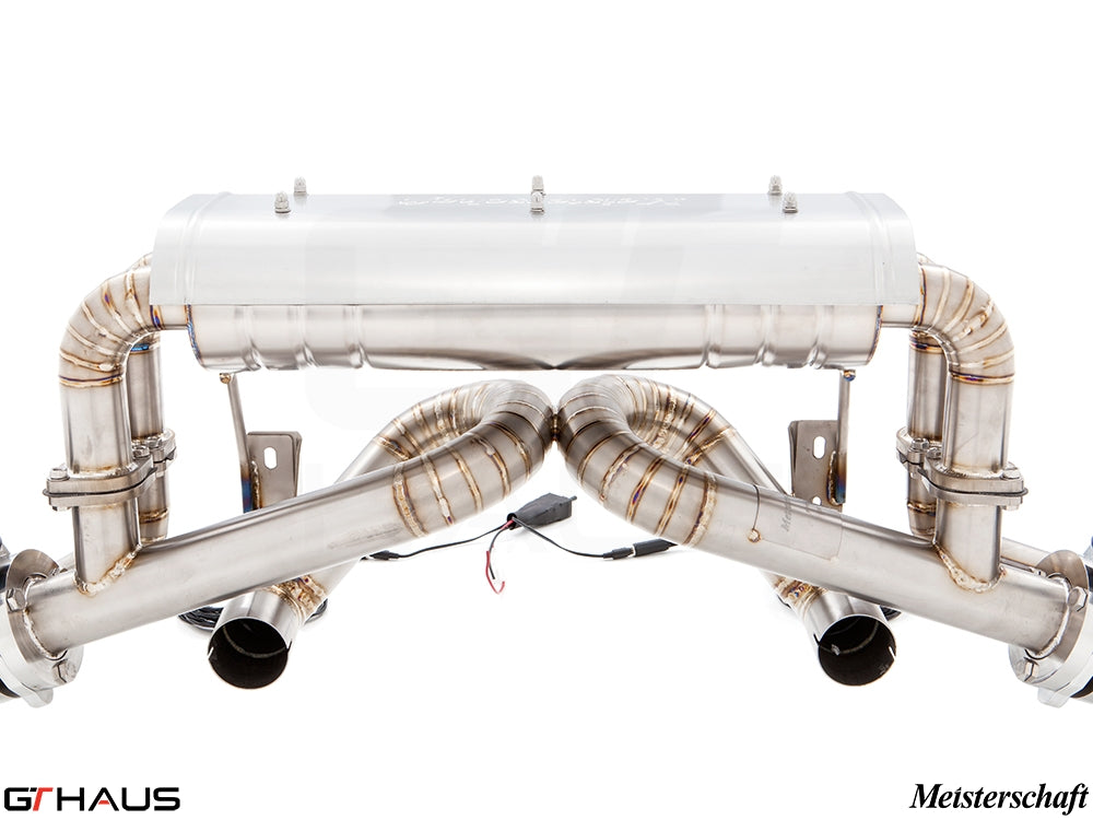 Premium performance exhaust system for Ferrari F430 Coupe and Spider, featuring stainless steel construction and electronic valve control.