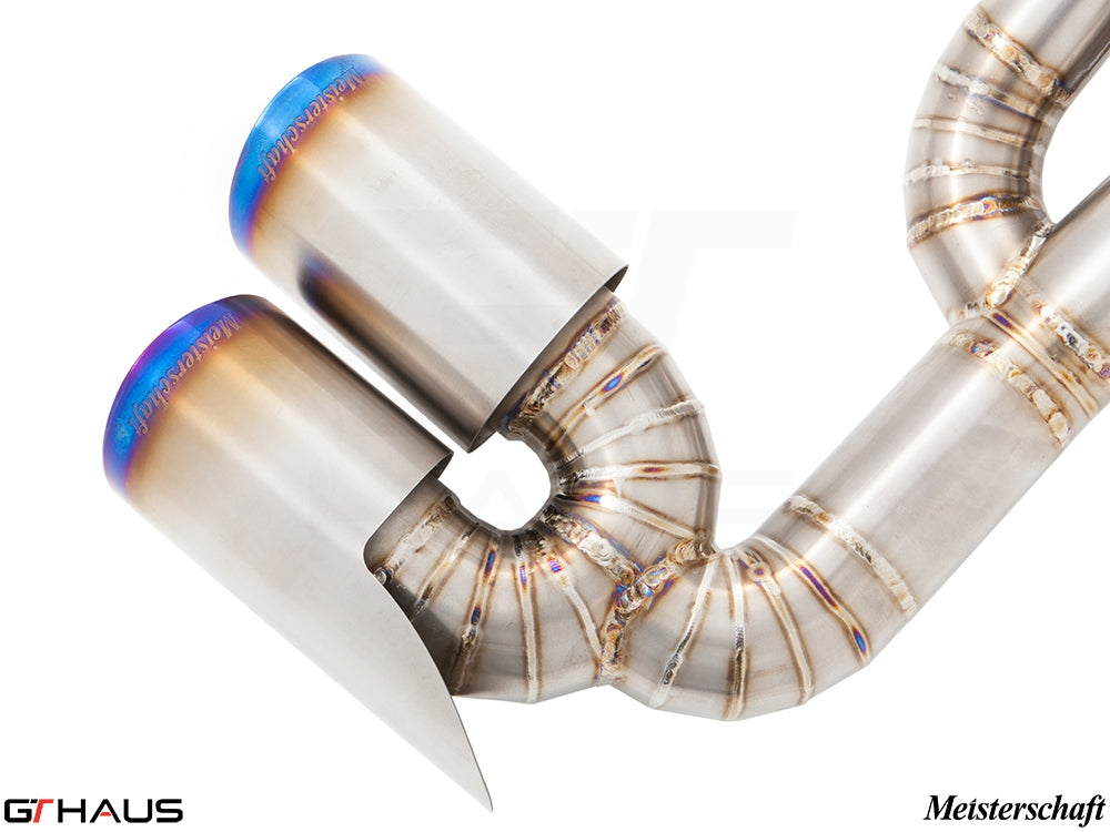 Premium Meisterschaft exhaust system for Ferrari F430 Coupe/Spider, featuring high-quality stainless steel and unique design.