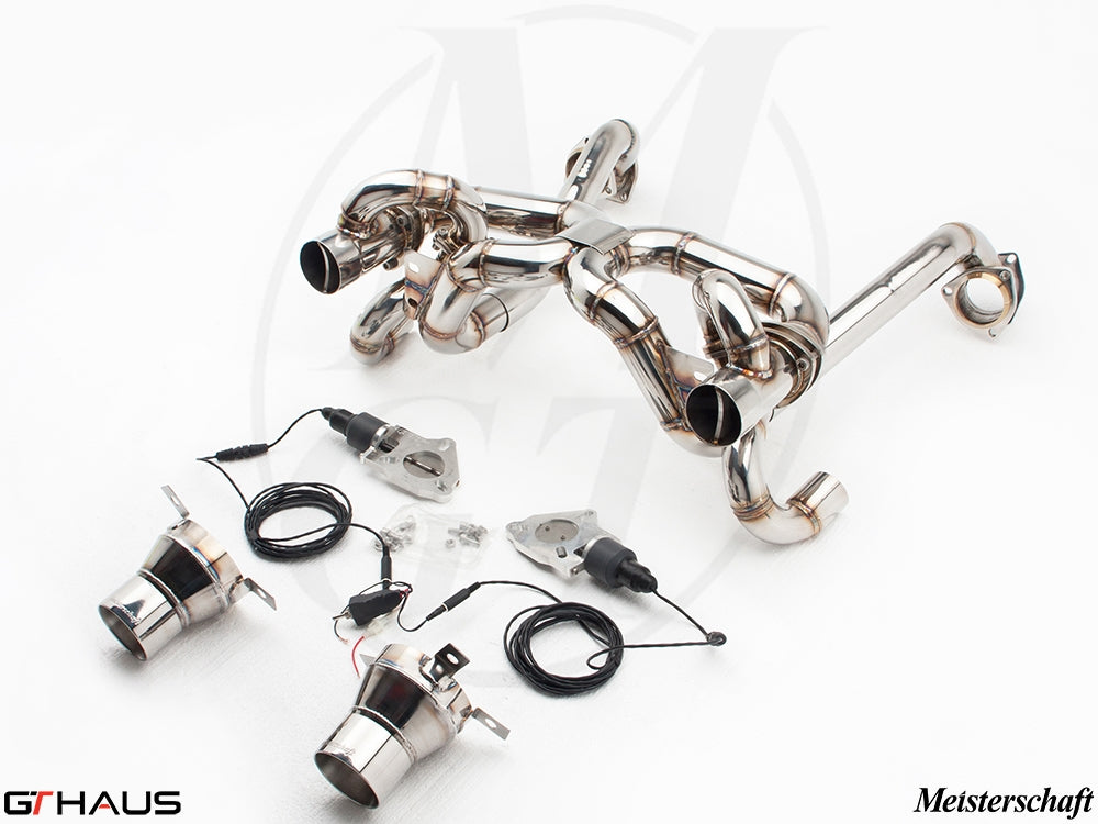 Premium performance exhaust system for Ferrari F430 Scuderia Coupe, featuring stainless steel construction and electronic valve control.