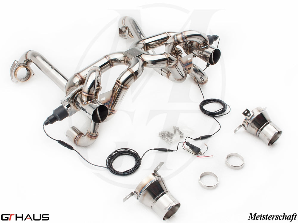 Premium performance exhaust system for Ferrari F430 Scuderia Coupe, featuring stainless steel construction and electronic valve control.