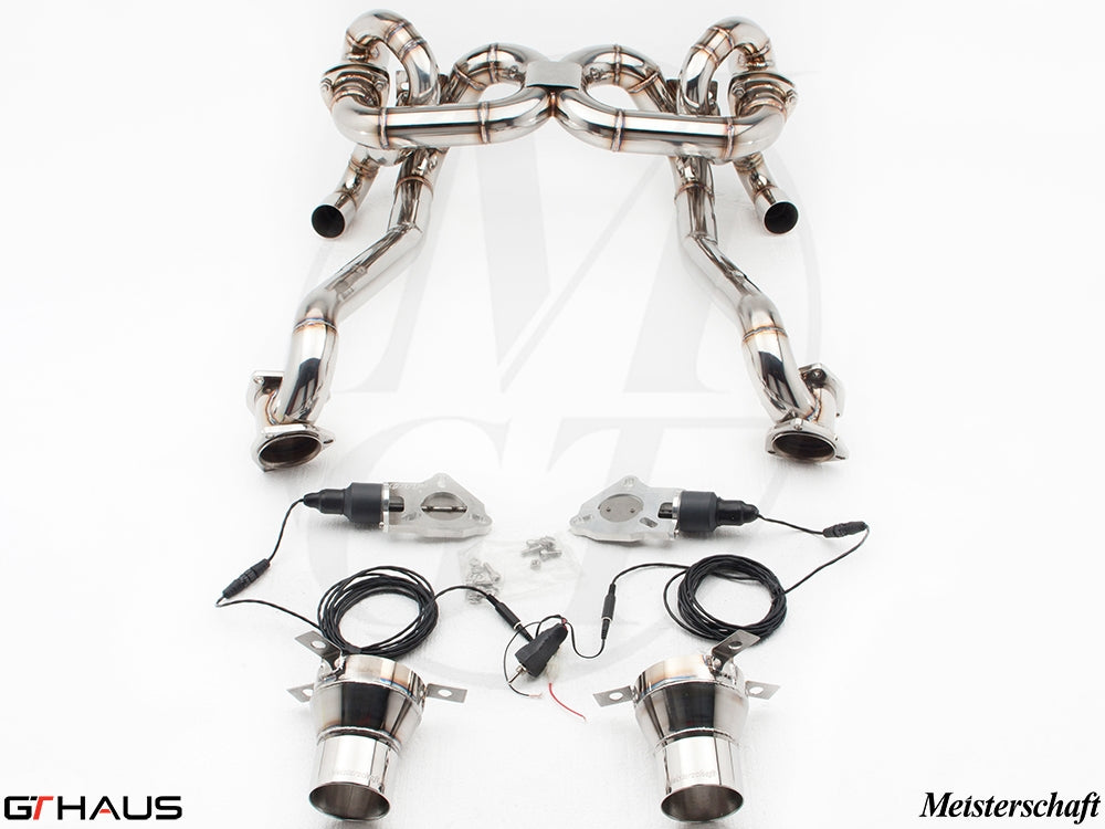 Premium performance exhaust system for Ferrari F430 Scuderia Coupe, featuring stainless steel construction and electronic valve control.