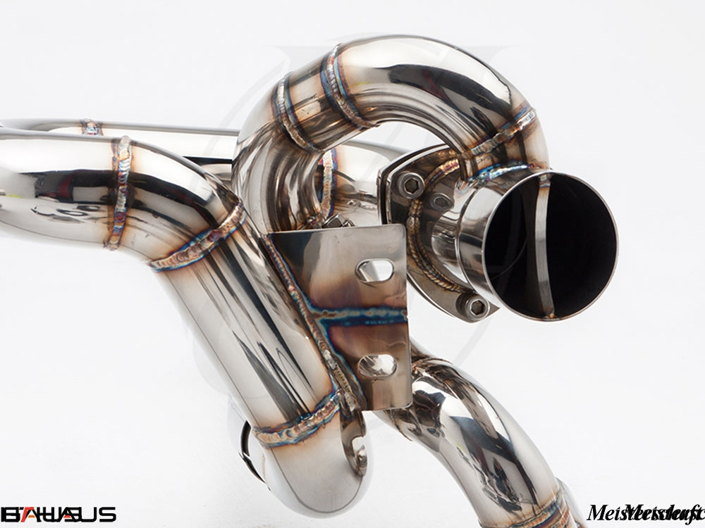 Premium stainless steel exhaust system for Ferrari F430 Scuderia, showcasing precision craftsmanship and performance design.