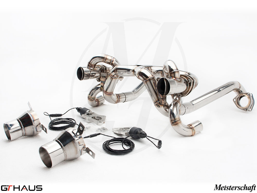 Premium performance exhaust system for Ferrari F430 Scuderia Coupe, featuring stainless steel construction and electronic valve control.