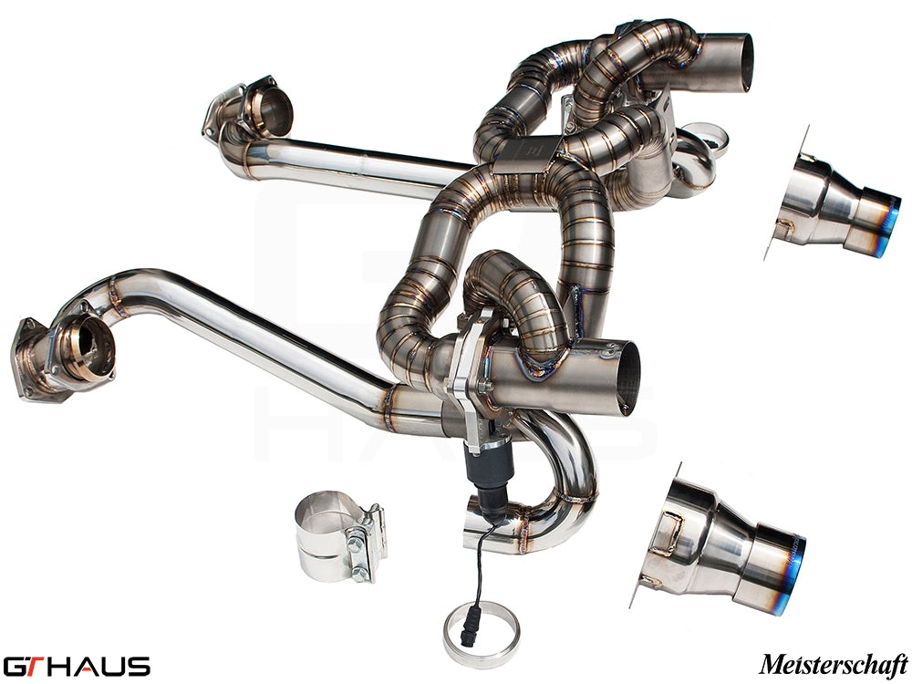 Premium exhaust system for Ferrari F430 Scuderia Coupe, featuring stainless steel construction and electronic valve control.