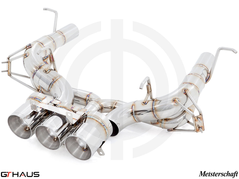 Premium Meisterschaft exhaust system for Ferrari F458 V8 Coupe/Spider, featuring high-quality stainless steel construction.