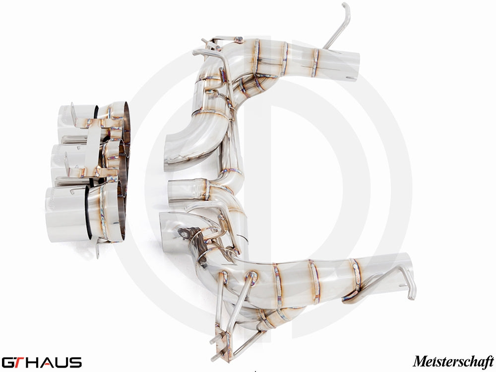 Premium Meisterschaft exhaust system for Ferrari F458 V8 Coupe/Spider, featuring high-quality stainless steel construction.