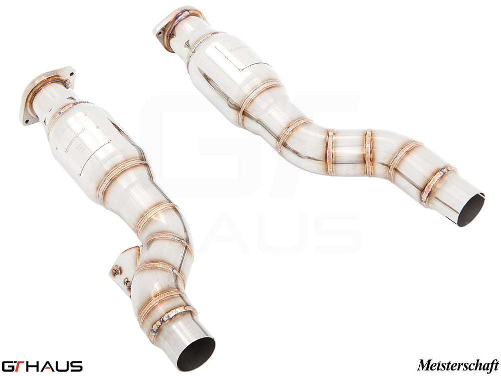 High-performance SR pipe for Ferrari F599 GTB/GTO 2006-2012, designed to remove secondary cat-converters for enhanced exhaust flow.