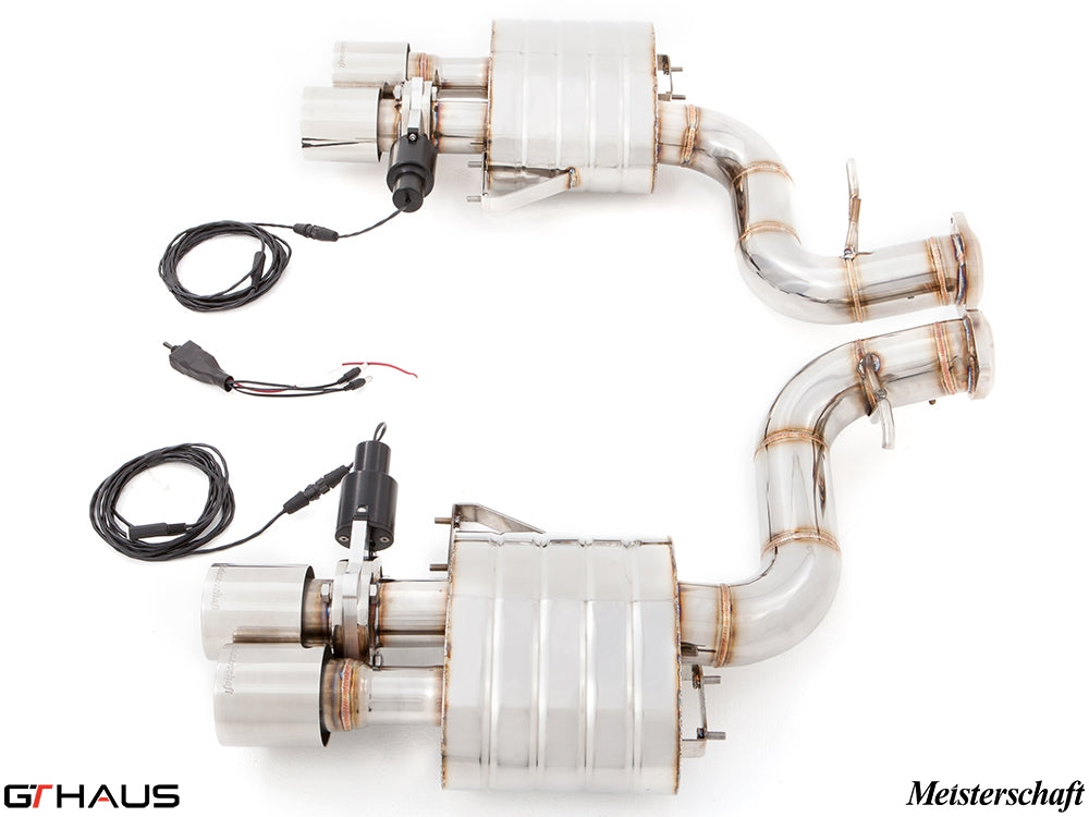 Premium exhaust system for Ferrari F599 GTB/GTO V12 Coupe, featuring stainless steel construction and electronic valve control.