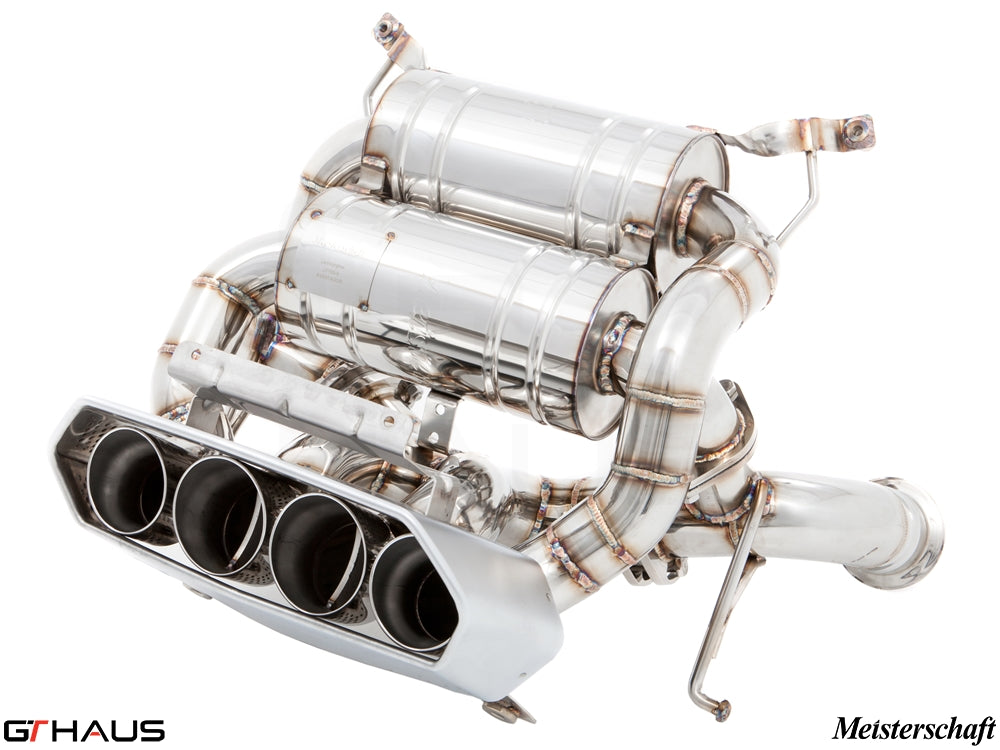 Premium exhaust system for Lamborghini Aventador LP700/720/750-4, featuring stainless steel construction and quad tips.