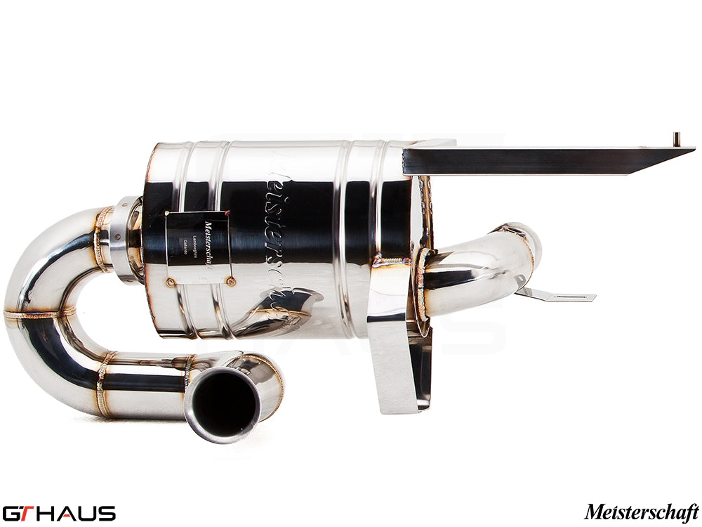 Premium Meisterschaft exhaust system for Lamborghini Gallardo V10 Coupe, featuring polished stainless steel design and performance enhancement.