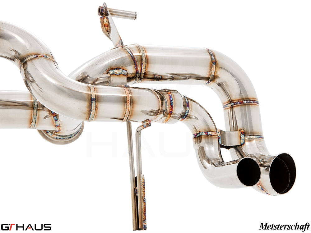 Premium stainless steel exhaust system for Lamborghini Gallardo V10 LP550/560/570, showcasing precision craftsmanship and performance.