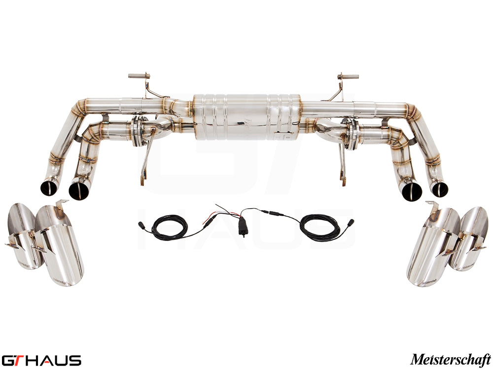 Premium Meisterschaft exhaust system for Lamborghini Huracan LP610-4 Coupe, featuring stainless steel construction and electronic valve control.