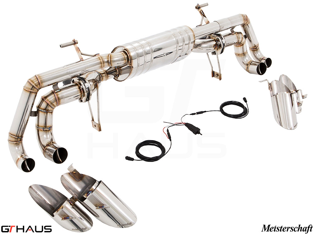 Premium performance exhaust system for Lamborghini Huracan LP610-4 Coupe, featuring stainless steel construction and electronic valve control.