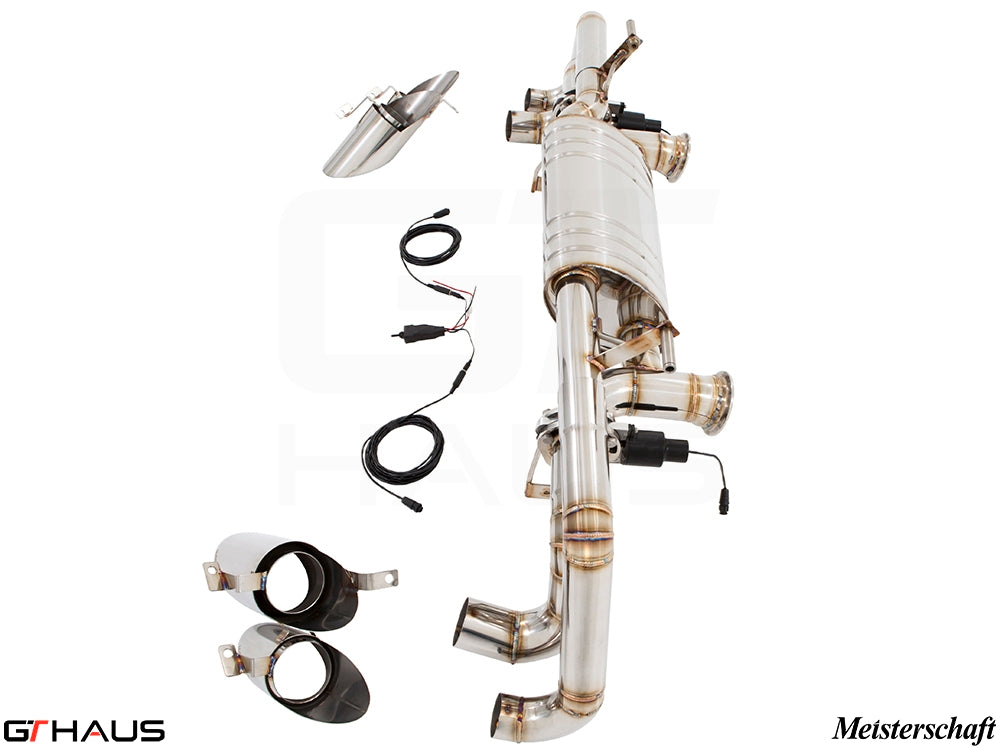 Premium exhaust system for Lamborghini Huracan LP610-4 Coupe, featuring stainless steel construction and electronic valve control.