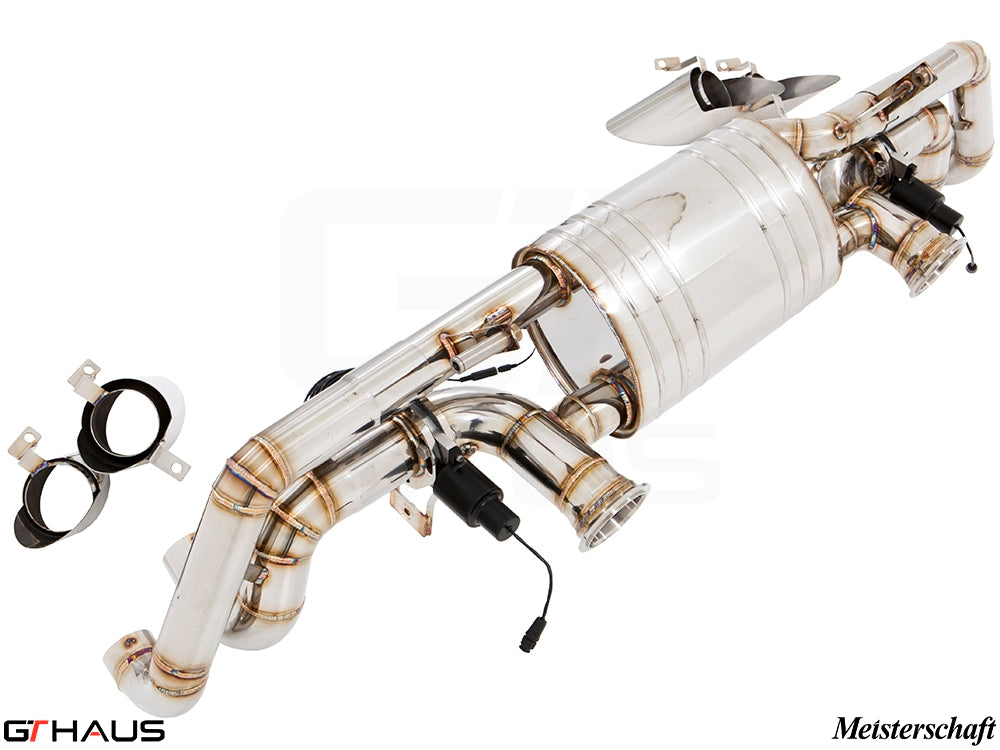 Premium Meisterschaft exhaust system for Lamborghini Huracan LP610-4 Coupe, featuring stainless steel construction and electronic valve control.