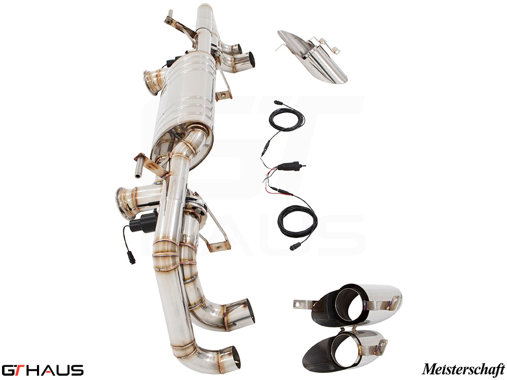 Premium Meisterschaft exhaust system for Lamborghini Huracan LP610-4 Coupe, featuring stainless steel construction and electronic valve control.