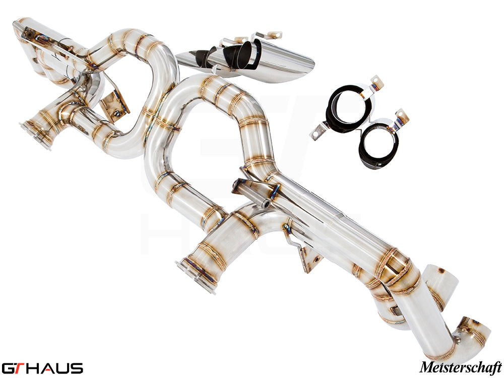 Premium Meisterschaft exhaust system for Lamborghini Huracan LP610-4 Coupe, featuring high-performance stainless steel construction.