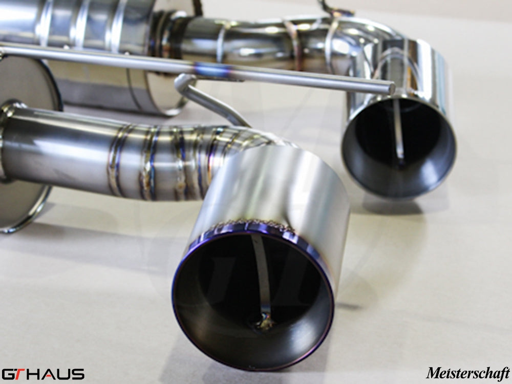 Premium exhaust system for Lotus Elise/Exige SC, showcasing polished stainless steel tips and precision welding.