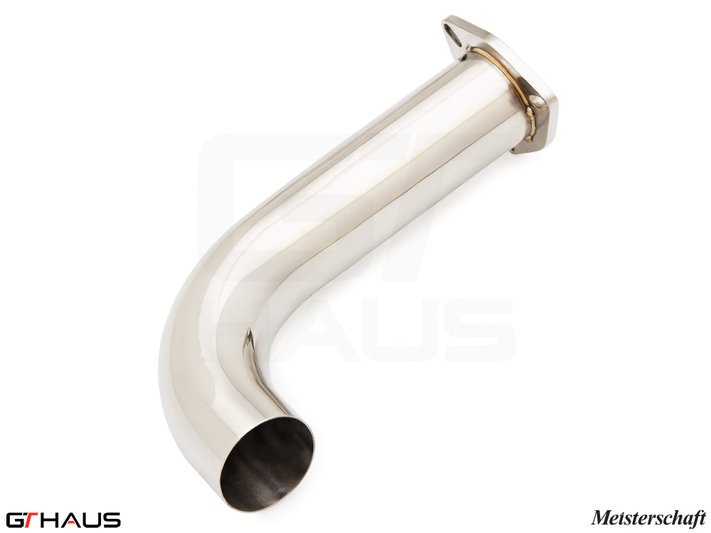 Polished stainless steel cat-back pipe for 2022+ Lotus Emira, designed for enhanced performance and sound.