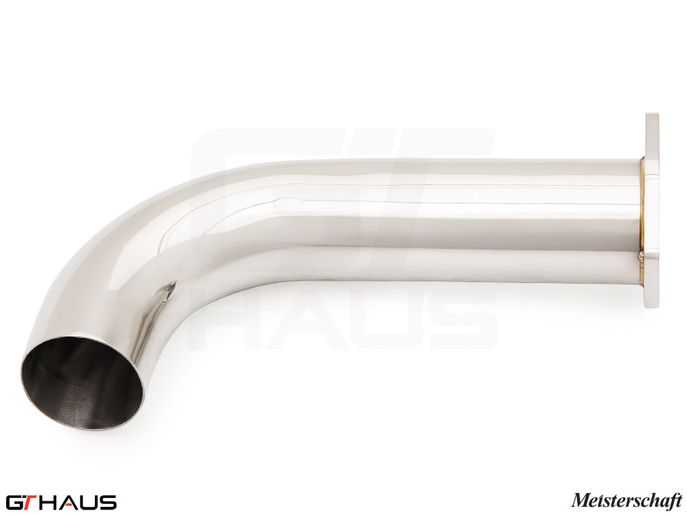 Polished stainless steel cat-back pipe for Lotus Emira 2022+, designed for enhanced performance and sound.