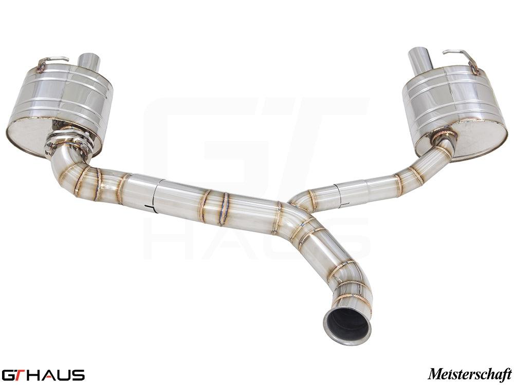 Premium exhaust system for Mercedes-Benz A205 C-convertible C400/450/43 AMG, featuring stainless steel construction and dual tips.