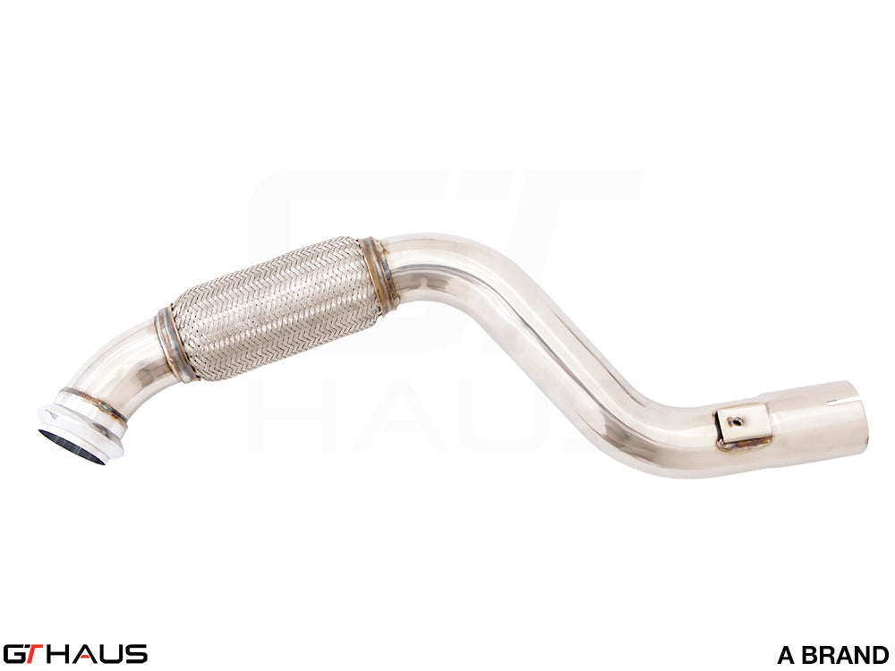 Mercedes-Benz CLA 45 AMG 2014-2019 down pipes with 400 CEL sport cats designed for CLA 250 model, featuring stainless steel construction.