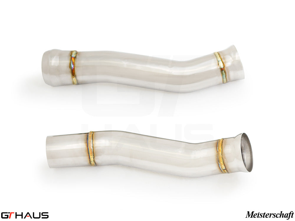 Mercedes-Benz C190 AMG GTS Coupe/Convertible 2015+ downpipe for secondary cat-delete, featuring polished stainless steel construction.