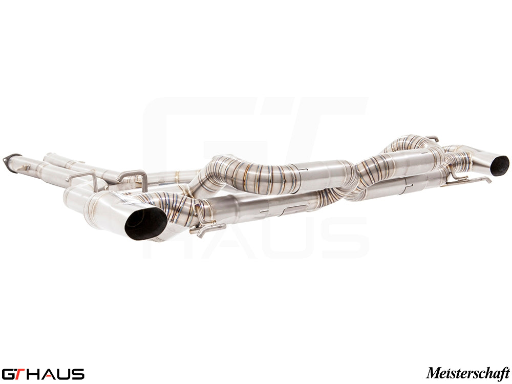 Premium performance exhaust system for Mercedes-Benz C197 SLS Coupe/Roadster, featuring stainless steel construction and enhanced sound.