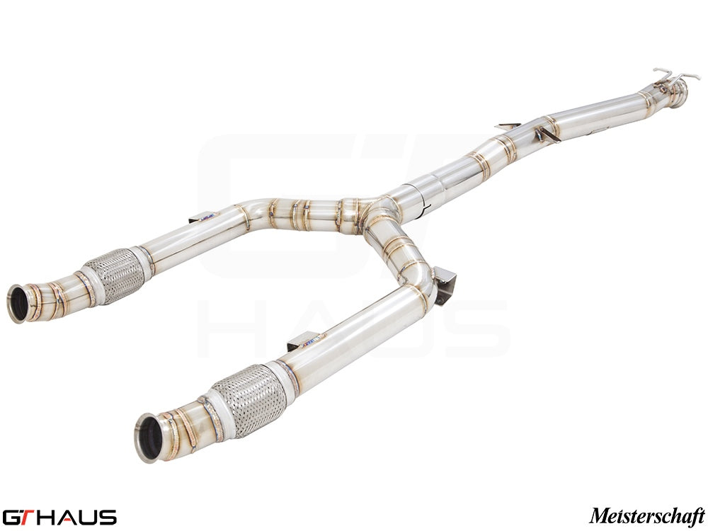 High-performance cat-back exhaust pipes for 2017-2023 Mercedes-Benz C43 C-Coupe, featuring stainless steel construction.