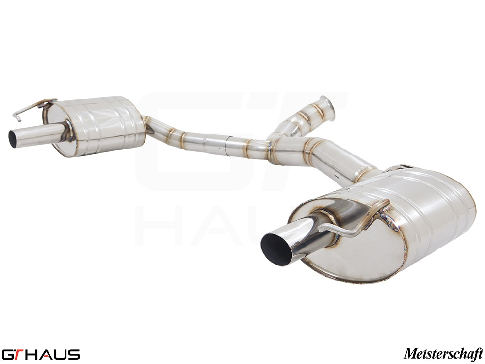 Premium exhaust system for Mercedes-Benz C205 C-Coupe C43 AMG, featuring stainless steel construction and dual tips.