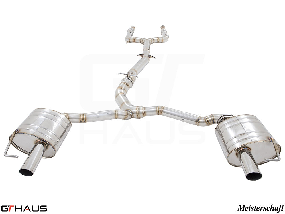 Premium exhaust system for Mercedes-Benz C205 C-Coupe C43 AMG, featuring stainless steel construction and dual tips.