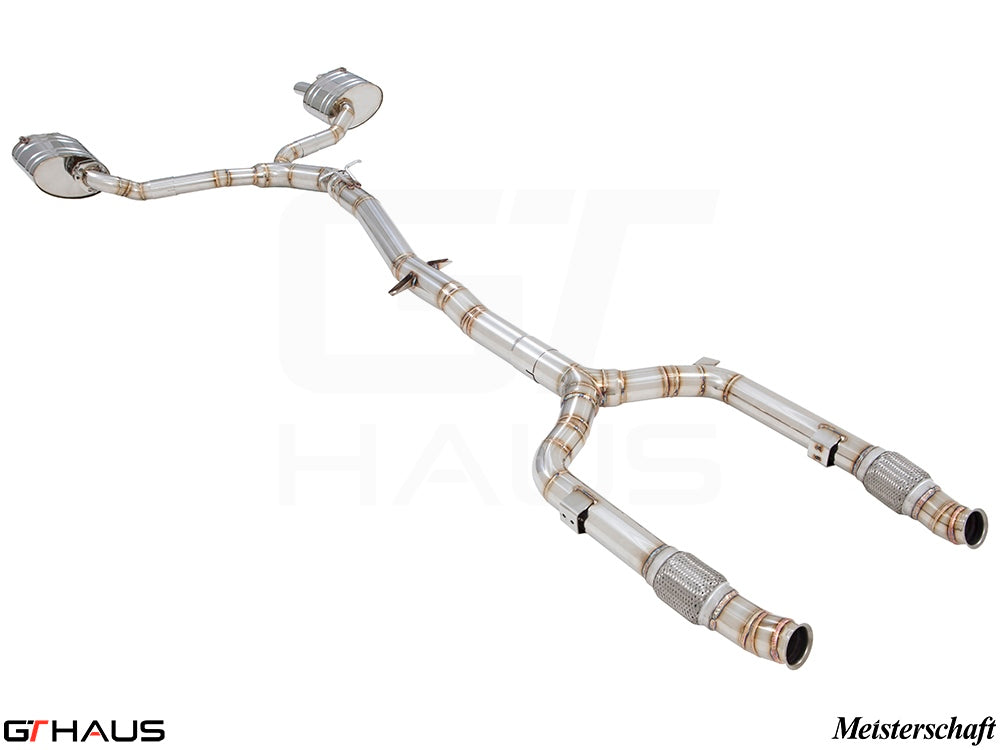 Premium stainless steel exhaust system for Mercedes-Benz C205 C-Coupe C43 AMG V6 Bi-turbo, enhancing performance and sound.