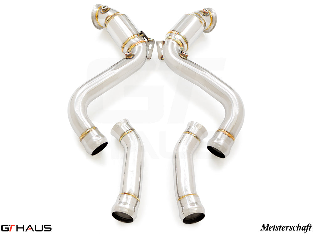 Premium down pipes for Mercedes-Benz C205 C-Coupe 2015-2018 with OBD2 and 400 CEL sport cats for enhanced performance.