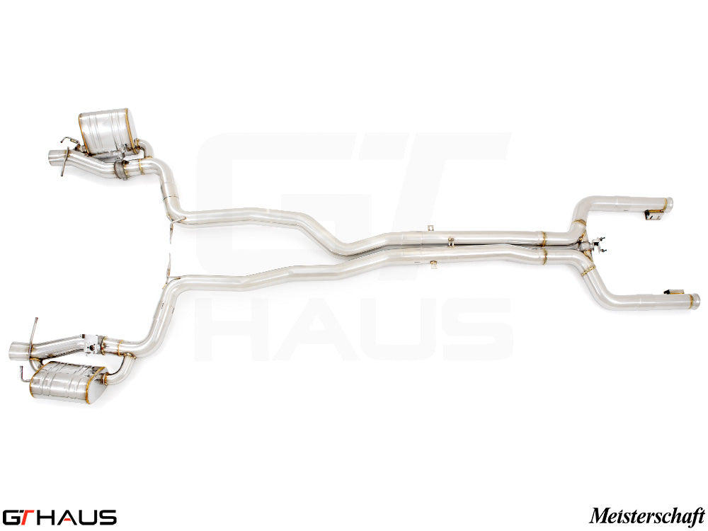 Premium exhaust system for Mercedes-Benz C205 C-Coupe C63s featuring stainless steel construction and dual tips.