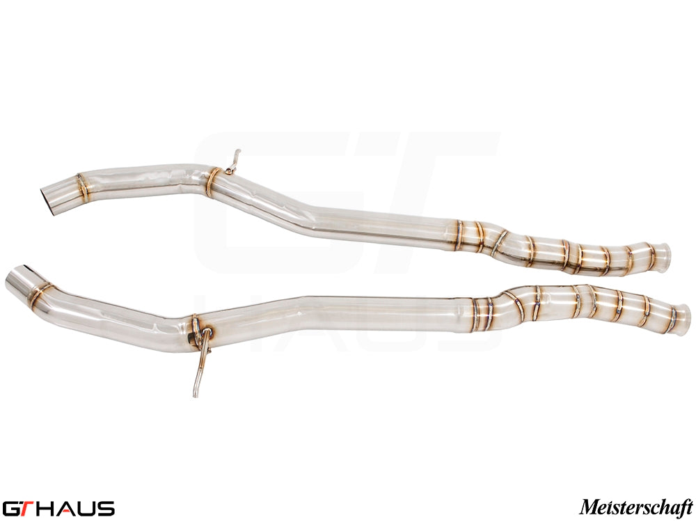 Mercedes-Benz C217 S-Class Coupe 2015+ full cat-back SR pipe with resonator delete, showcasing high-quality stainless steel construction.