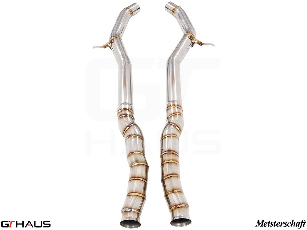 High-performance stainless steel cat-back SR pipe for 2015+ Mercedes-Benz C217 S-Class Coupe, resonator delete design.