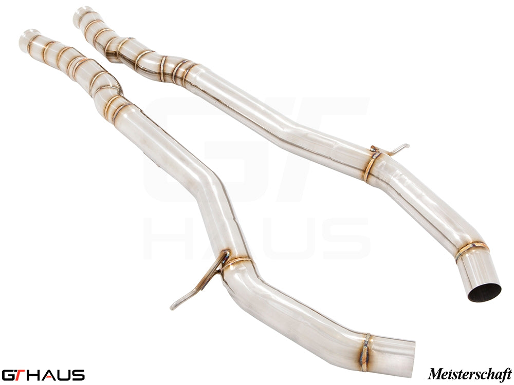 Mercedes-Benz C217 S-Class Coupe 2015+ full cat-back SR pipe with resonator delete, featuring polished stainless steel construction.