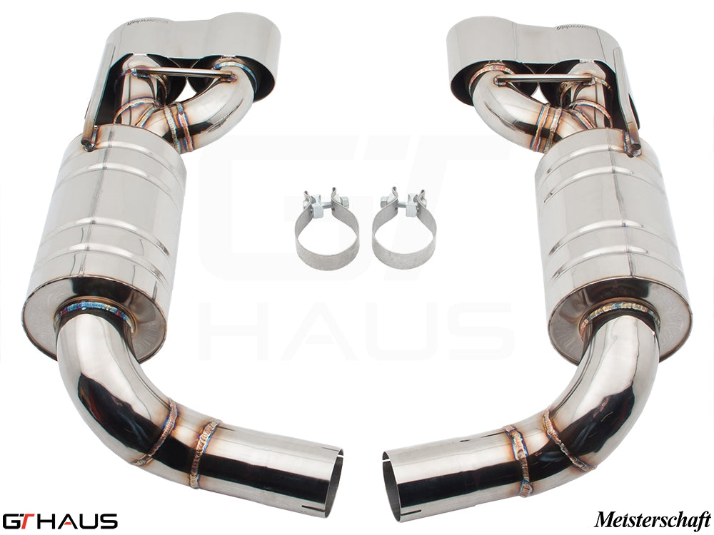 Premium exhaust system for Mercedes-Benz R230 SL-Class SL550, featuring polished stainless steel construction and enhanced performance.