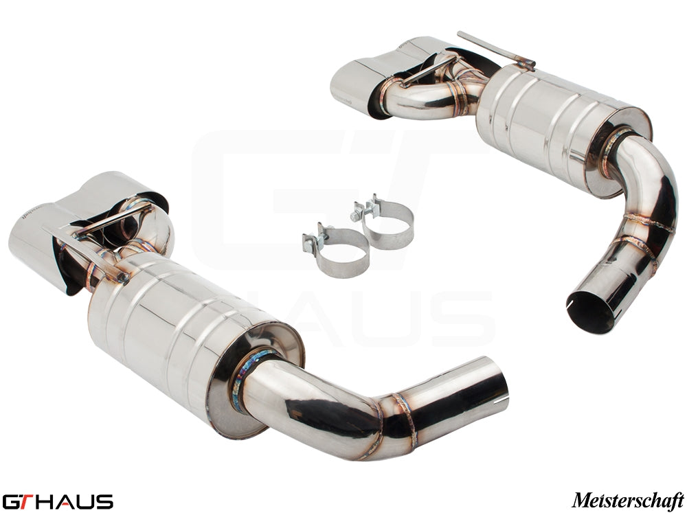 Premium exhaust system for Mercedes-Benz R230 SL-Class SL55 AMG, featuring polished stainless steel construction and performance design.