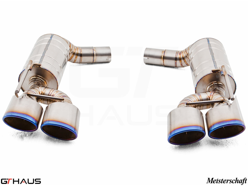 Premium exhaust system for Mercedes-Benz R230 SL-Class SL55 AMG, featuring stainless steel construction and quad tips.