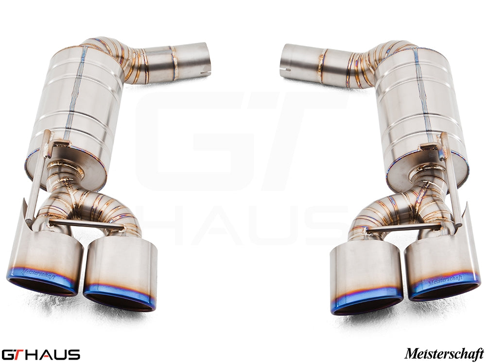 Premium exhaust system for Mercedes-Benz R230 SL63 AMG V8, featuring dual tips and high-performance design.