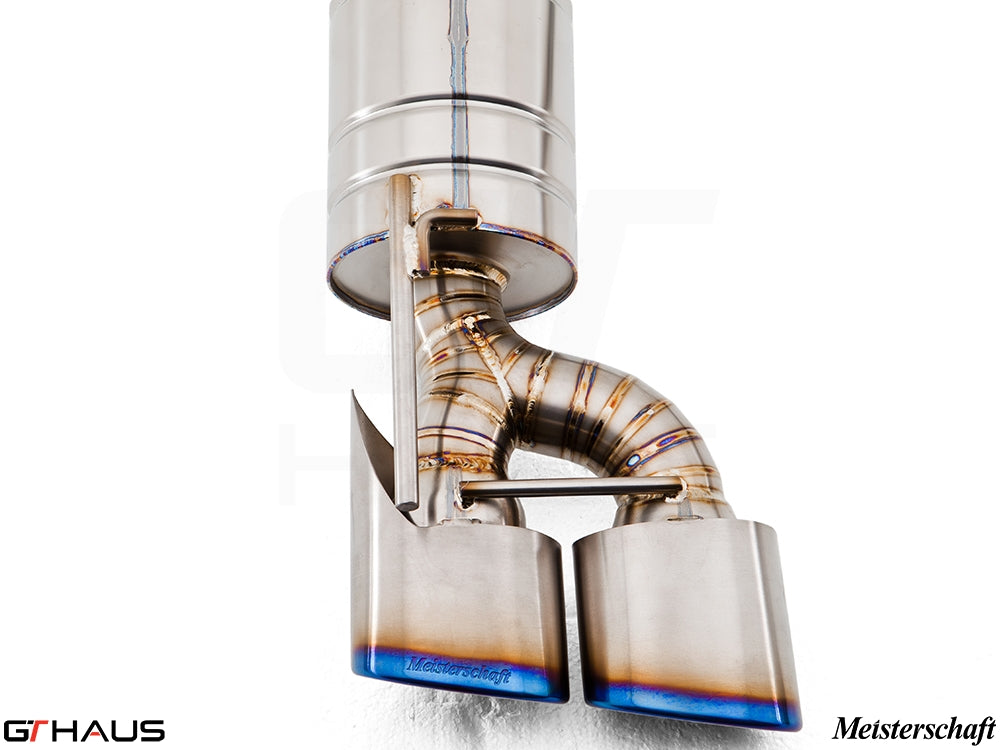 Premium exhaust system for Mercedes-Benz R230 SL63 AMG, featuring dual tips and high-quality stainless steel construction.