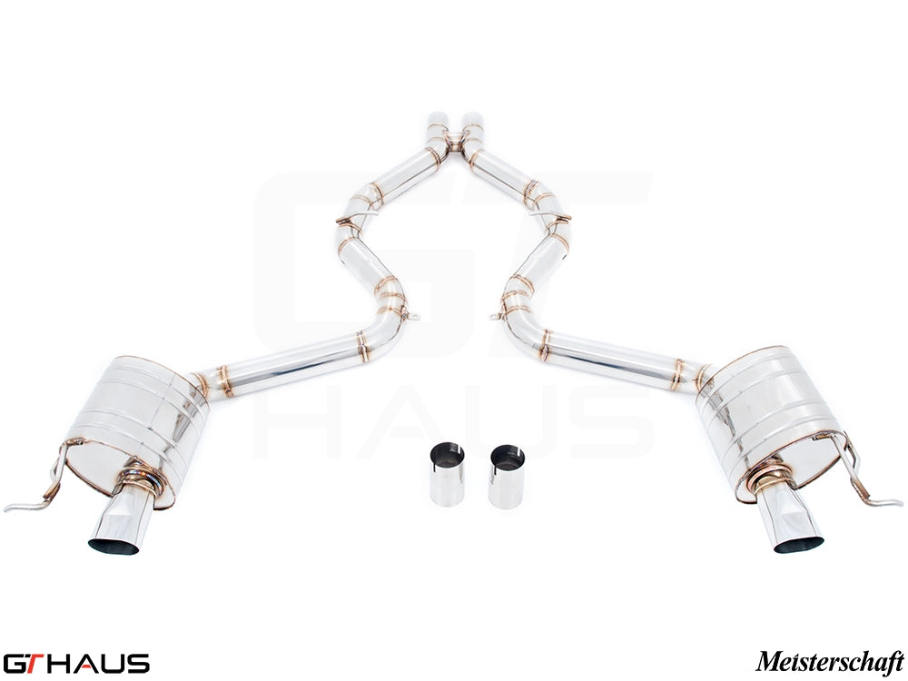 Premium exhaust system for Mercedes-Benz R231 SL63 AMG V8, featuring stainless steel construction and dual tips.