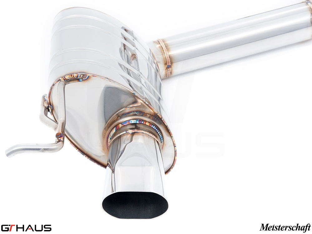 Premium stainless steel exhaust tip for Mercedes-Benz R231 SL63 AMG, showcasing Meisterschaft craftsmanship and design.
