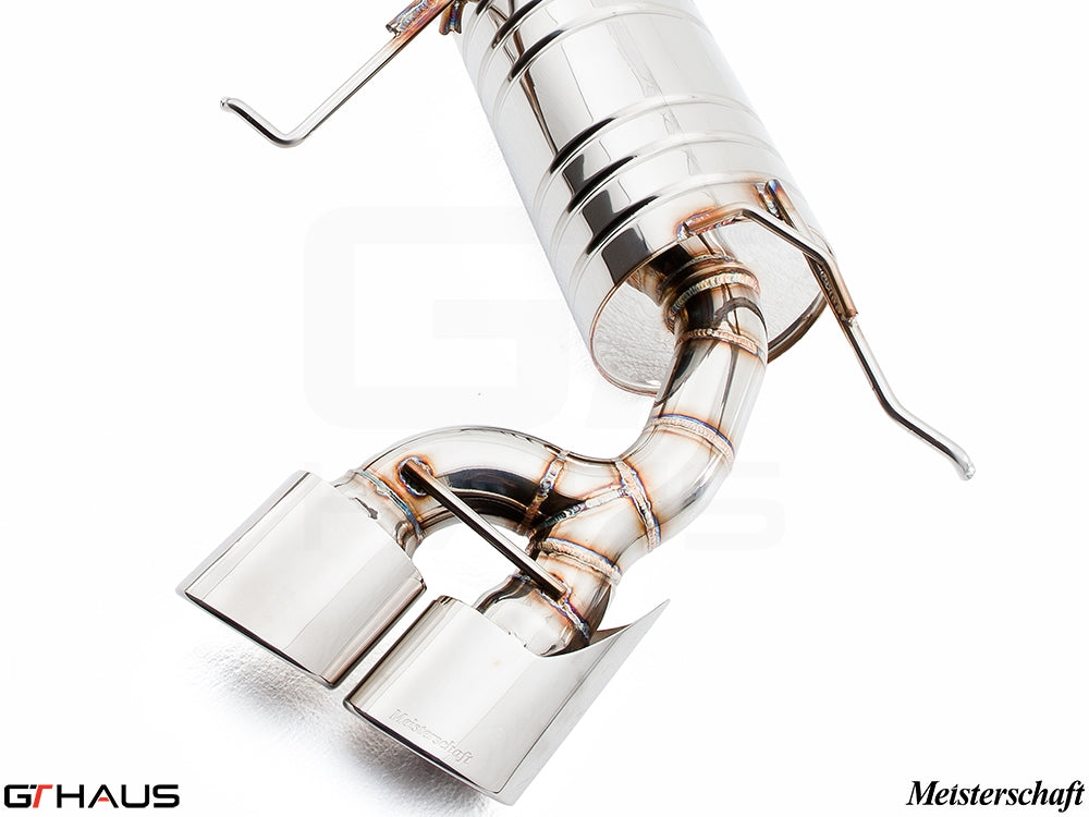 Premium exhaust system for Mercedes-Benz W164 ML63 AMG, featuring polished stainless steel and dual tips for enhanced performance.